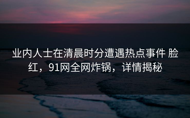 业内人士在清晨时分遭遇热点事件 脸红，91网全网炸锅，详情揭秘
